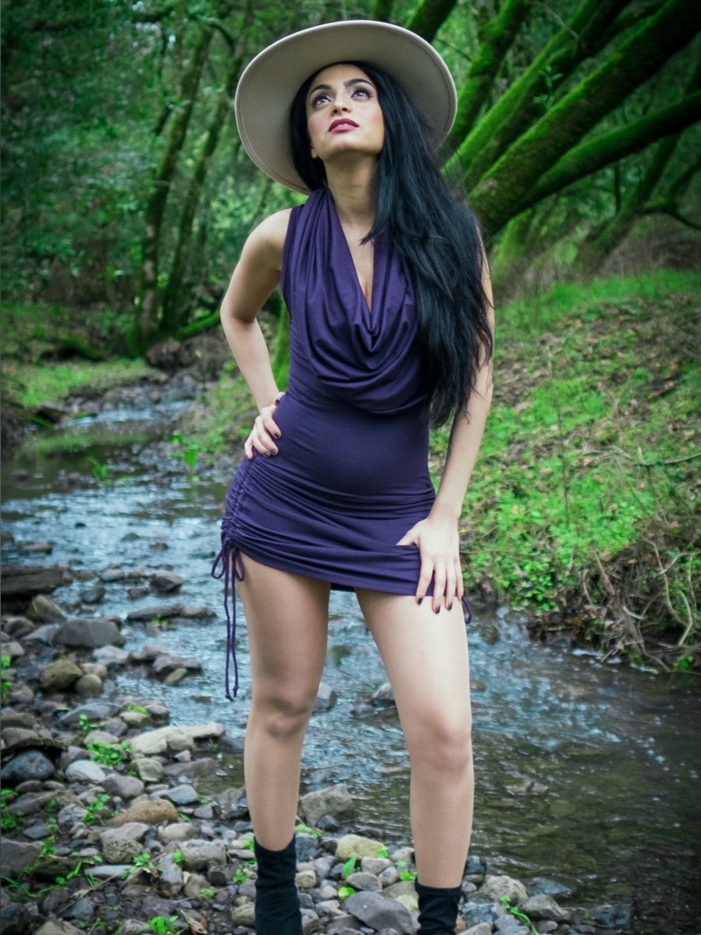 Warrior Within Snipped Huntress Cinch Dress with Cowl Neck in Navy